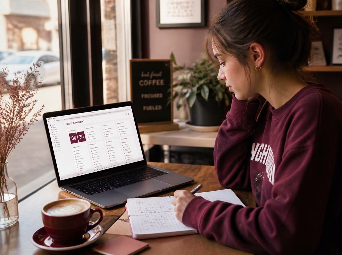 Coffee shop — IGCSE Second Brain™ နဲ့ စာလုပ်နေပုံ